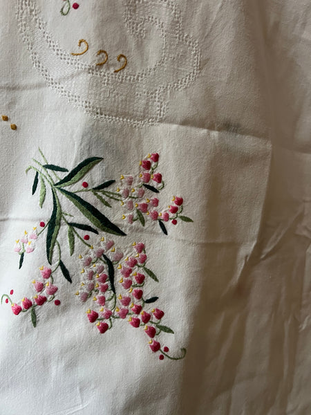 Vintage French Embroidered Tablecloth