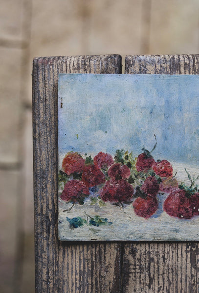 Vintage Small Strawberry Oil Painting