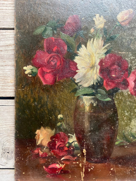 Floral Oil on Board by Leon Mayer