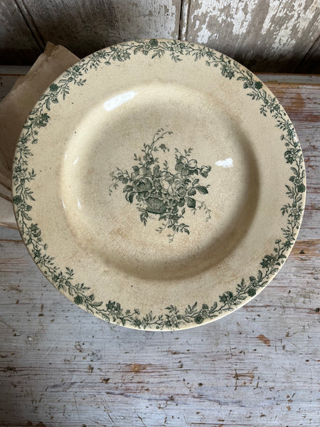Beautiful French Floral Terre de Fer Transferware raised dish
