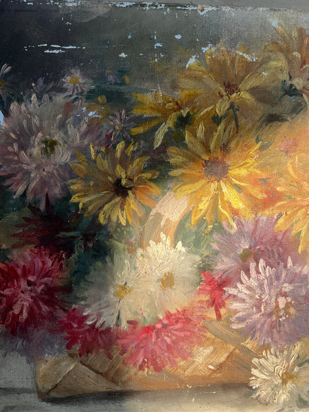 Rustic Floral Oil on Canvas