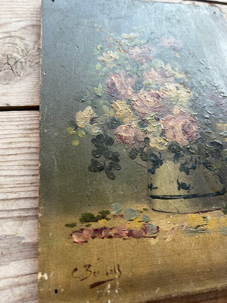Dark French Floral Oil on Board