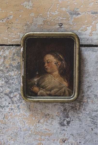 18C Italian Sleeping Child Oil on Canvas