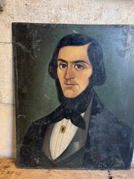 French Male Antique Portrait in Oil
