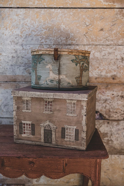 Gorgeous Painted Antique Hat box