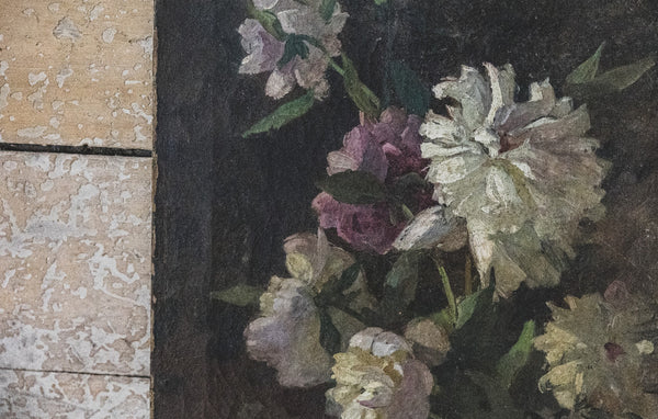 Antique Large Floral Oil on Canvas