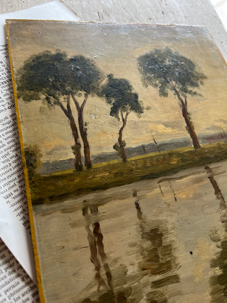 Vintage Lake View Oil Painting 1920s