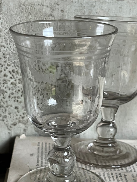 Vintage French Etched Glasses, Four Set