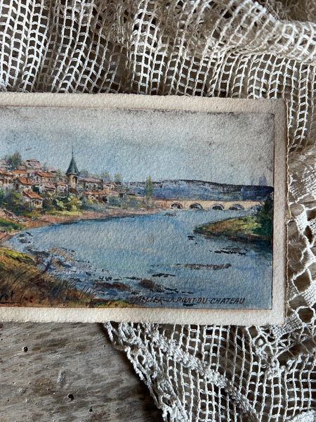 Hand Painted French Postcard -  Allier River