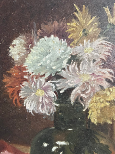 Antique French Floral Oil on Canvas