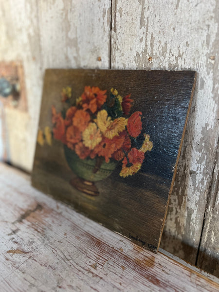 Beautiful French Floral Oil on Board