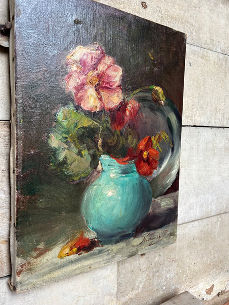 French Floral Oil on Canvas