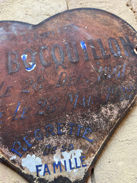 Rustic French Enamel Memorial Heart 1928 - Large