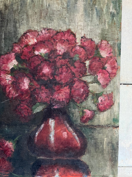 Dark French Floral Oil on Board 1931