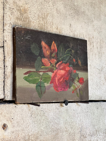 Small Vintage French Roses Oil Painting