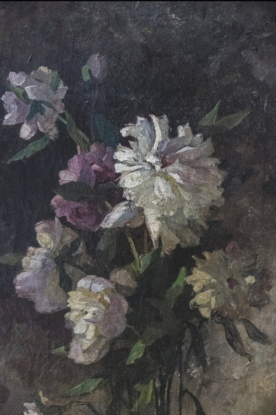 Antique Large Floral Oil on Canvas