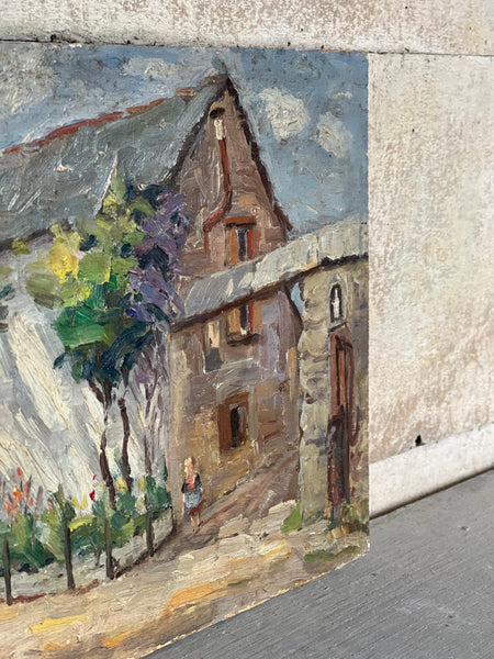 Vintage French House Oil Painting