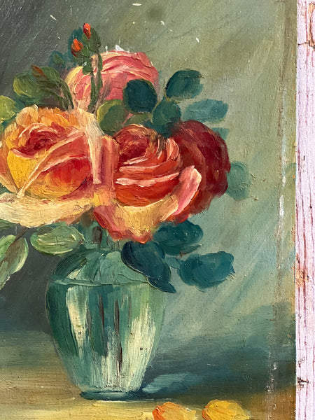 Beautiful French Floral Oil on Board