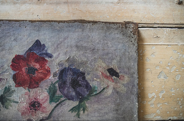 Rustic Floral Oil on Canvas