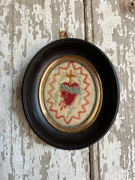 French Framed Sacred Heart Embroidery