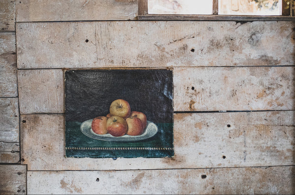 19th Century Oil Fruit & Flowers on Canvas