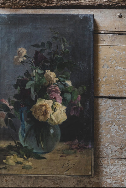 Large French Floral Oil on Canvas