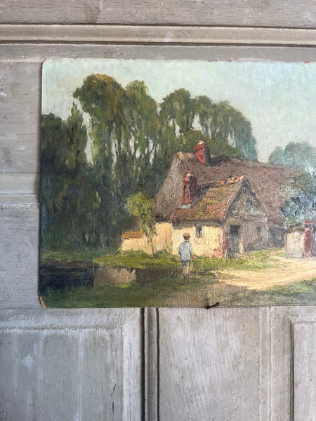 Vintage French House Oil Painting