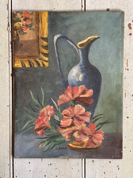 French Floral Painting on Board