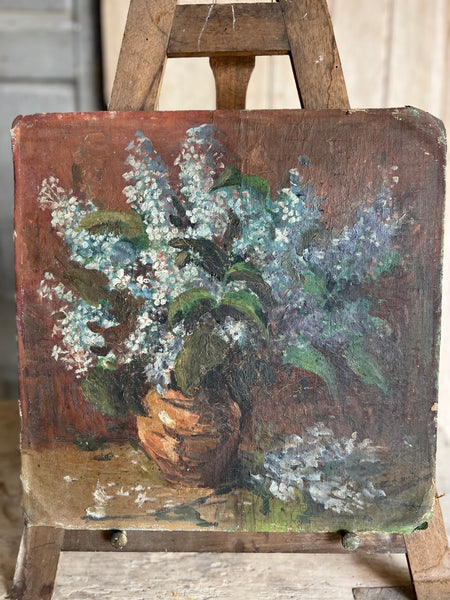 Antique French Floral Painting on Board