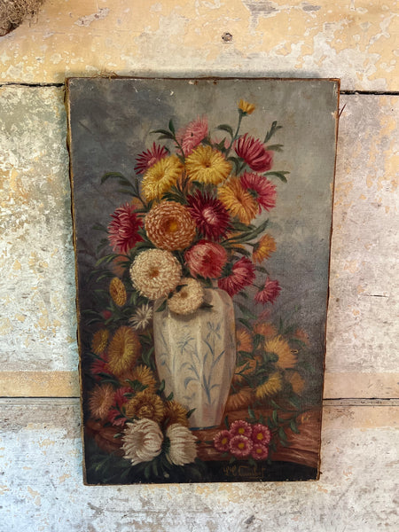 Antique French Floral Oil on Canvas