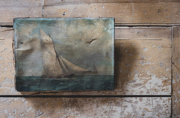 Rustic French Boat Painting on Canvas