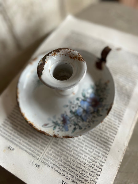 Vintage Enamel Candlestick Holder Floral