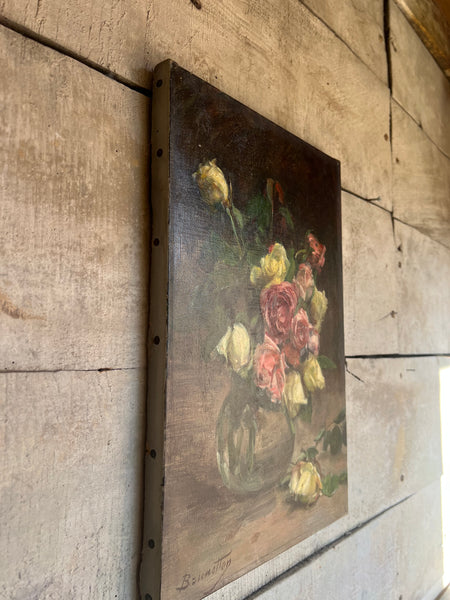 Vintage French Roses Oil Painting on Canvas