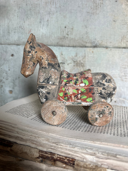 Antique Wooden Horse on Wheels