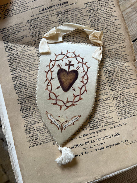 Vintage French Silk Sacred Heart Momento