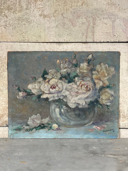 Small French Vintage Floral Oil Painting