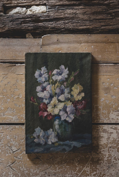 Vintage French Floral Oil on Canvas