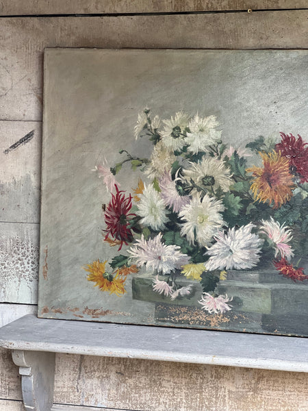 Large Floral Oil Painting on Canvas