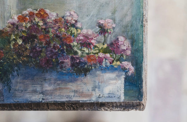 Antique French Floral Painting on Board