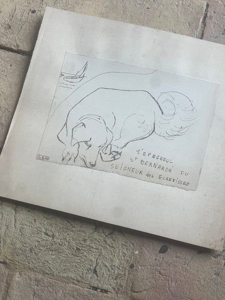 Sweet French Dog Painting 1960