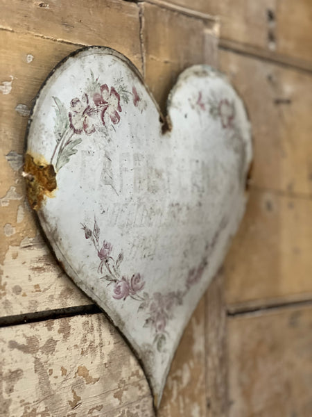 Large Decorative Rustic French Enamel Memorial Heart