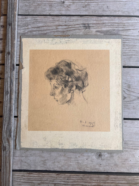 Vintage Sketched Portrait 1948