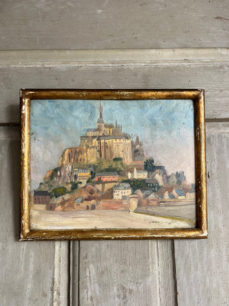 Mont St Michel Vintage French Framed Landscape Oil Painting