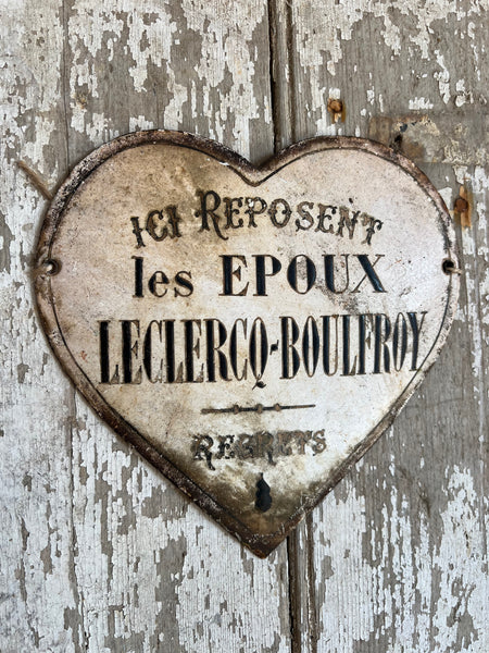French Vintage Enamel Husband & Wife Memorial Heart (Small)
