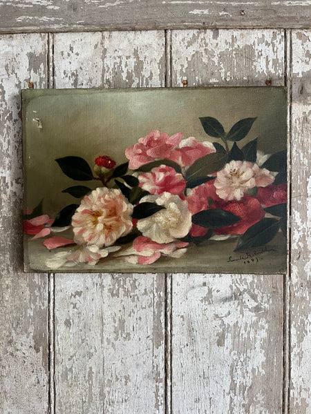 Antique French Floral Oil on Canvas