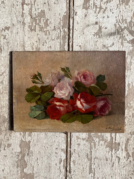 French Vintage Stunning Floral Oil on Board