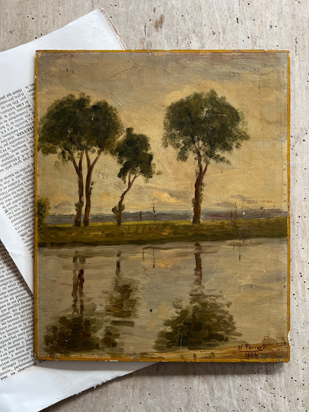 Vintage Lake View Oil Painting 1920s