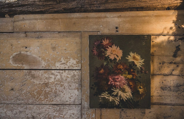 Antique French Floral Oil on Canvas 1899