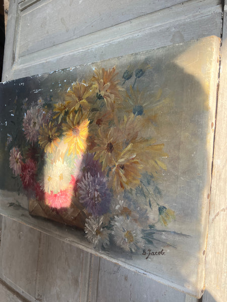 Rustic Floral Oil on Canvas