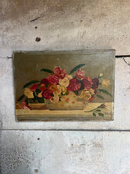 Folk Art Floral Oil Painting on Canvas